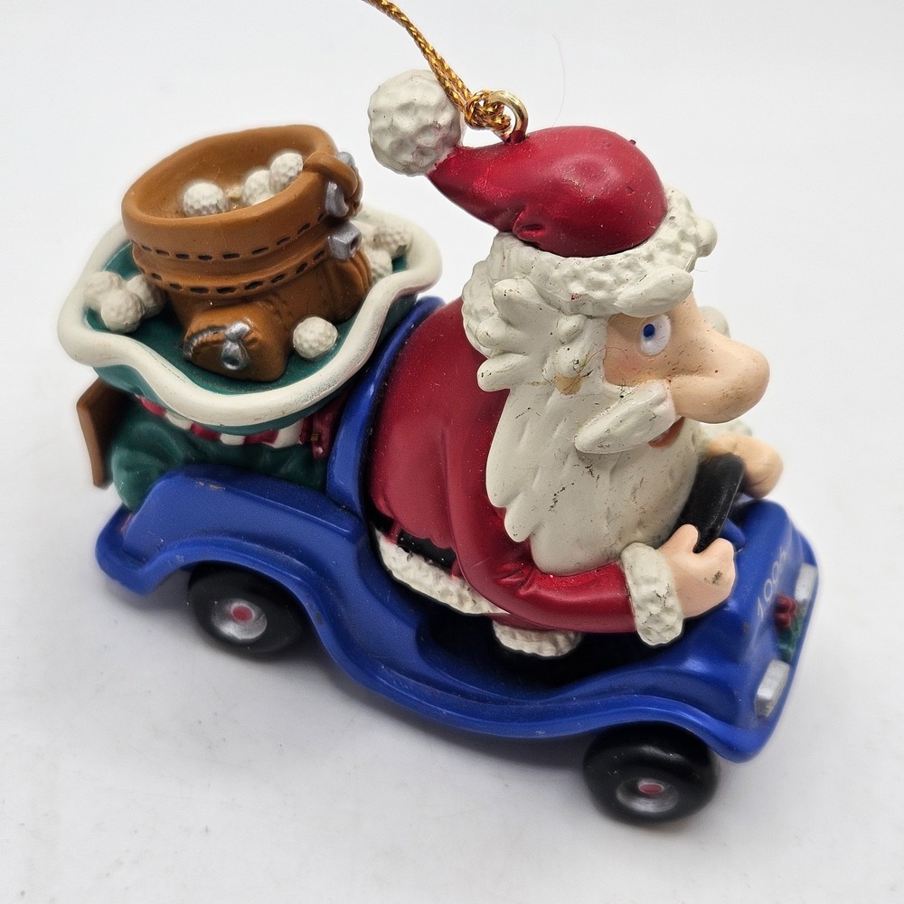 VTG 1996 Santa Claus Golfing Christmas Ornament Blue Car I'd Rather Be Golfing